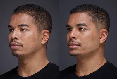 Before After Man face with brown eyes on grey background | Fillmed